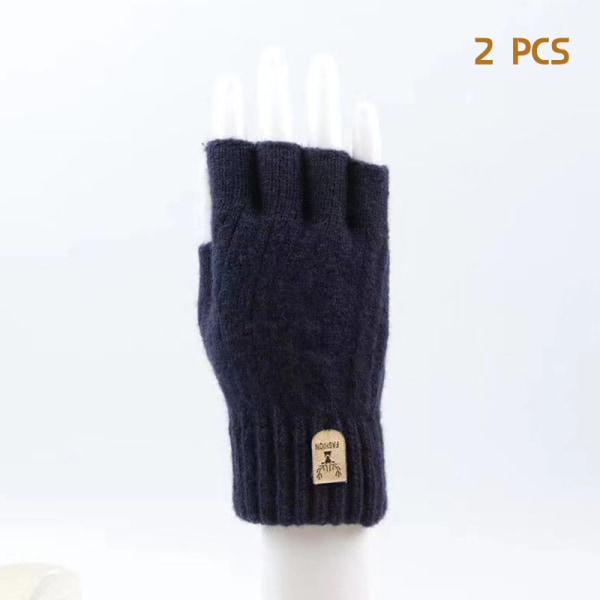 2 ST Vinter Fingerless Handskar Enfärgad Half Finger Stickad W A2