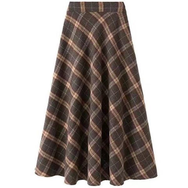 Moderutig retro elastisk midja Lös hög midja lång kjol S Brown M