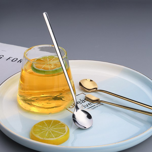 Golden Dessert Teskedar Kaffe Tillbehör Set För Kök Sma Gold 17cm-Round spoon
