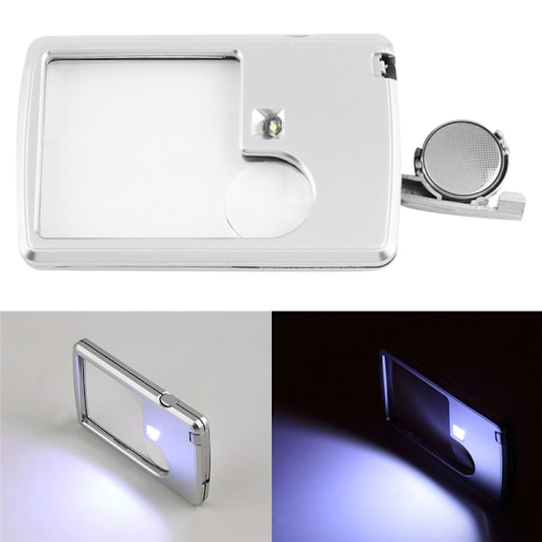 3x 6x LED-ljus smyckeförstoringsglas Lupp Kreditkortslinsförstoring