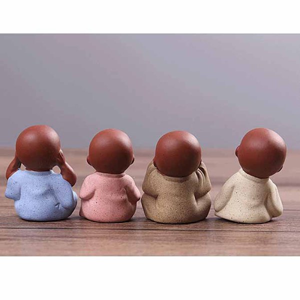 Liten Buddha Staty Munk Lila Clay Tea Pet Figurine Hantverk A