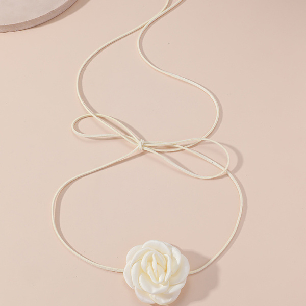 Velvet Flower Choker Halsband Stor Flower Collar Choker Halsband Beige