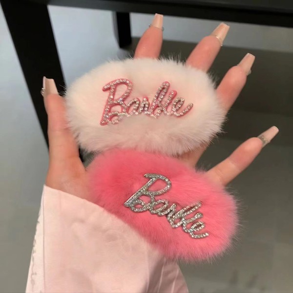 Barbie Letter Hårnål Sweet e Pink Plush Hair Clip For Girls Si A11