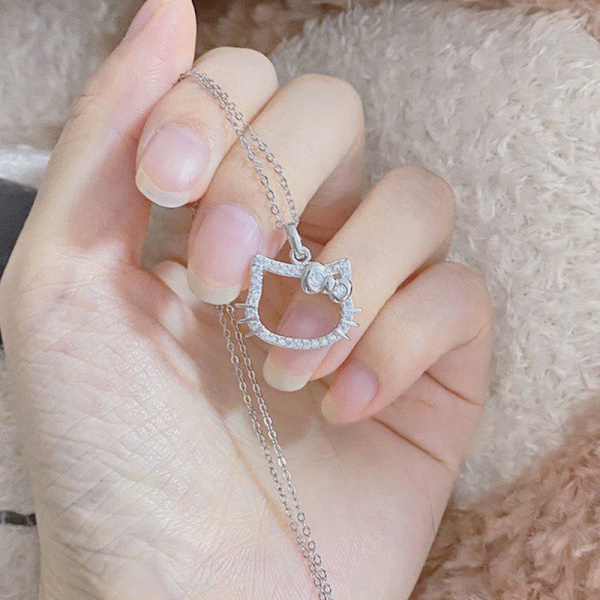 Tecknad Kitty Cat Rhinestones Halsband Mode Student Bestie C Necklace