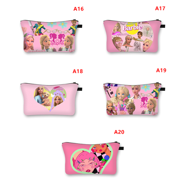 Girls e Barbie Doll Cartoon Pink Girl Makeup Bag Student Sweet A4