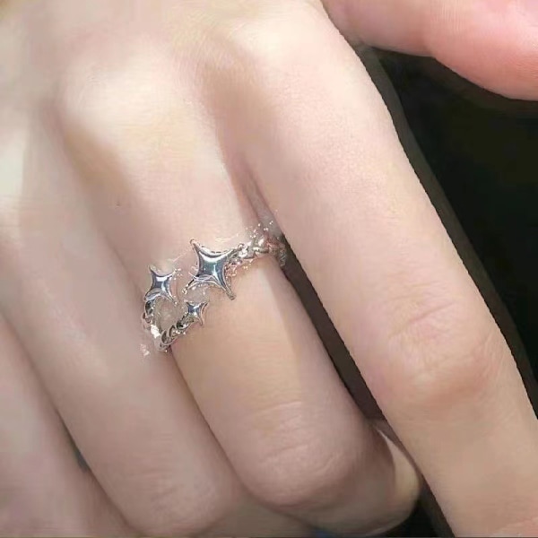 n Stil Silver Color Ins Star Rings Enkelt mode justerbart F