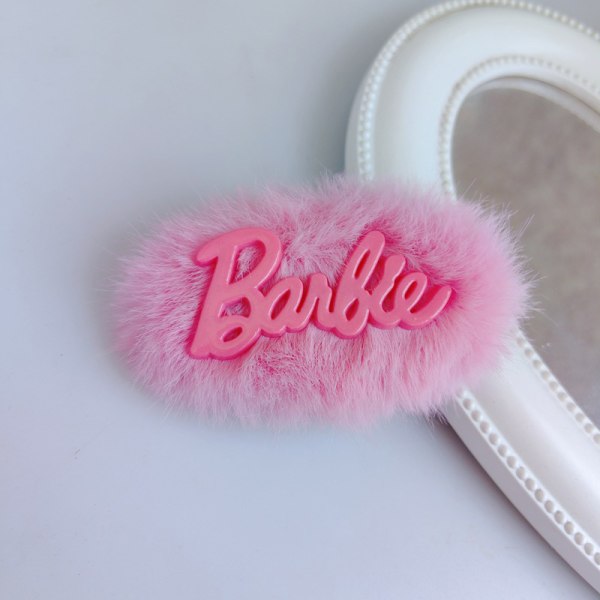 Barbie Letter Hårnål Sweet e Pink Plush Hair Clip For Girls Si A3