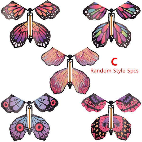 5 st Magic Clockwork Flying Butterfly gummiband Driven Magic C