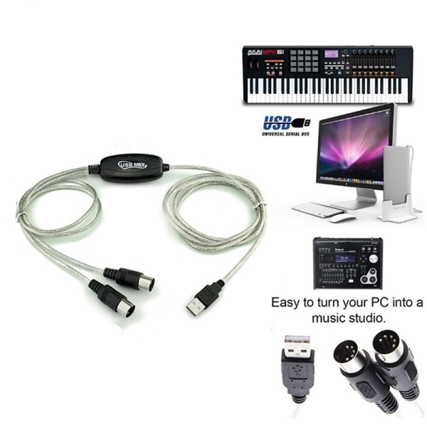 USB IN-OUT MIDI-gränssnittskabelomvandlare PC till musik-tangentbord One Size