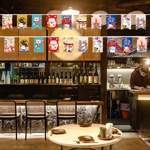 Stil Lucky Cat Hanging String Flag Sushi Restaurant Bunting B A