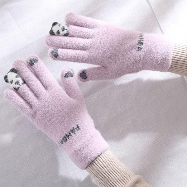 Varma vinter Touch Handskar Stretch Stickade Vantar Ull Full Finger Gray