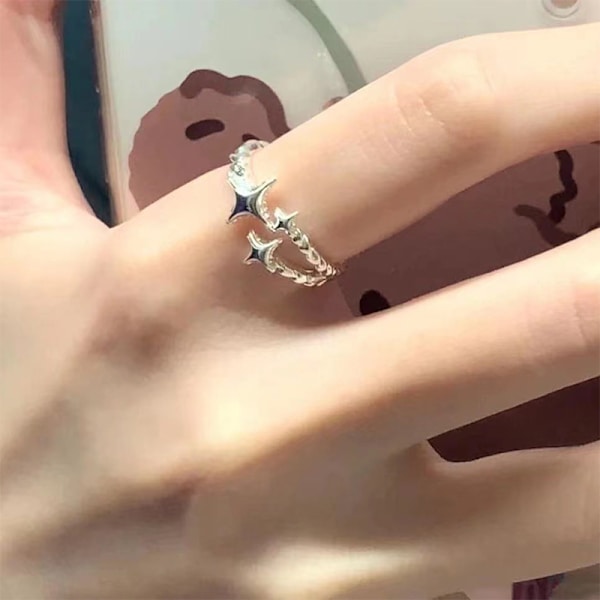 n Stil Silver Color Ins Star Rings Enkelt mode justerbart F