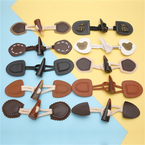 2st Trä Läder Horn Toggle Button Craft Coat Knappar DIY Sy 11