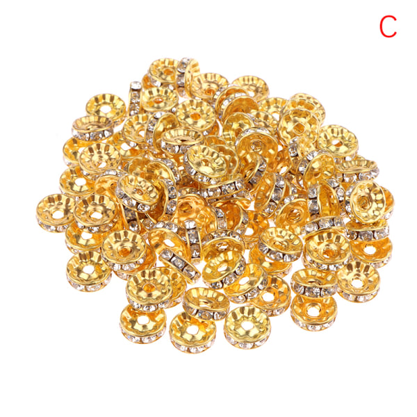 100 st Silver Gold Crystal Rhinestone Rone Spacer Beads DIY 5/7 gold-10mm