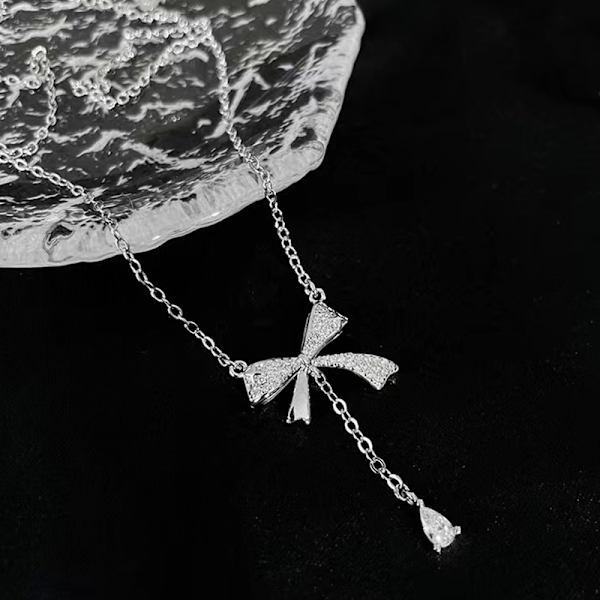 n stil bowknot tofs hänge halsband mode zirkon nyckelben