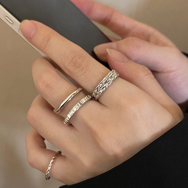3st Mode Vintage Punk Justerbara Finger Ringar Silver Färg
