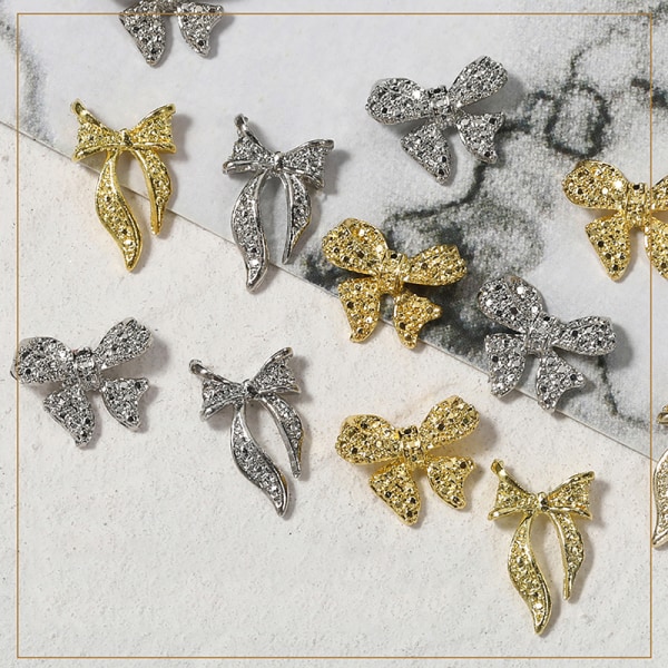 10st Legering Nail Art Dekoration e Ribbon Bow Manikyr Rhineston Silver 1
