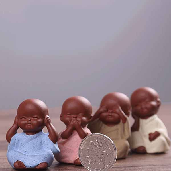 Liten Buddha Staty Munk Lila Clay Tea Pet Figurine Hantverk D