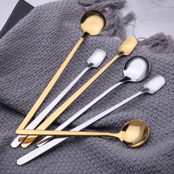 Golden Dessert Teskedar Kaffe Tillbehör Set För Kök Sma Gold 17cm-Round spoon
