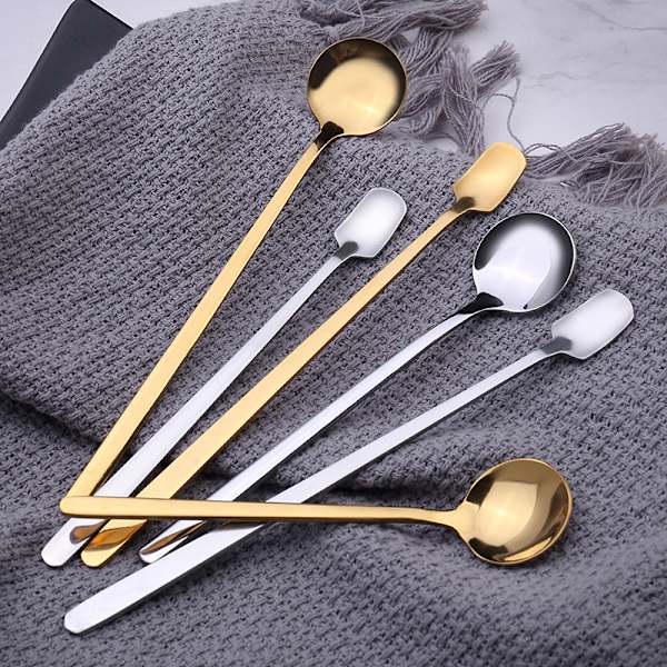 Golden Dessert Teskedar Kaffe Tillbehör Set För Kök Sma Gold 17cm-Square spoon