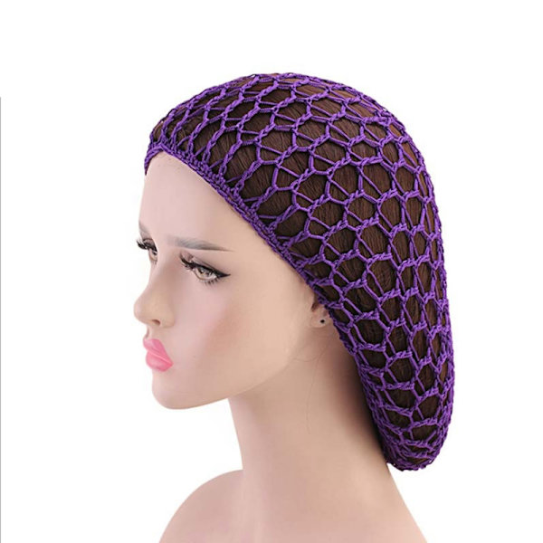 Womens Mesh Hårnät Virkad Cap Enfärgad Snood Sova Nig Purple