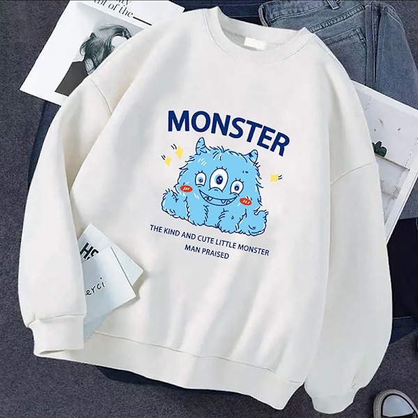 Höst tecknad björn printed hoodie kvinnor rund hals lång ärm F XL