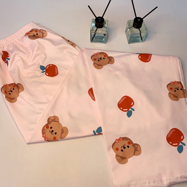 Hög midja Casual Cartoon Bear Lös Hem Walking Wide Leg Byxa White 2XL