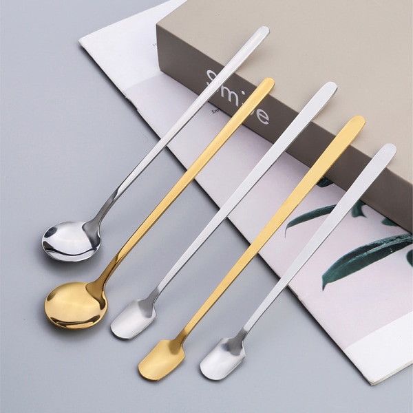 Golden Dessert Teskedar Kaffe Tillbehör Set För Kök Sma Silver 17cm-Round spoon