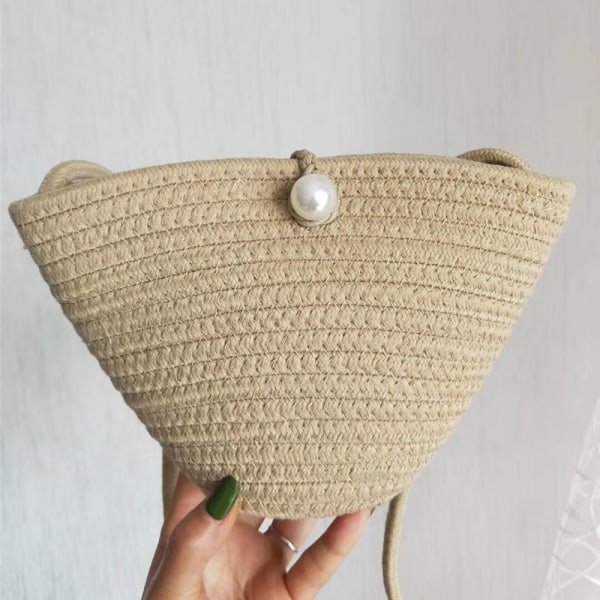 Straw Bag n Version Simple Woven Bag Summer Vacation Beach Bag Coffee-1