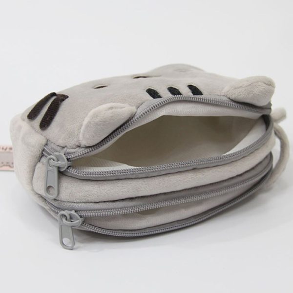 Kawaii Plush Cat Case Två lager e Cartoon Pencil Bag St
