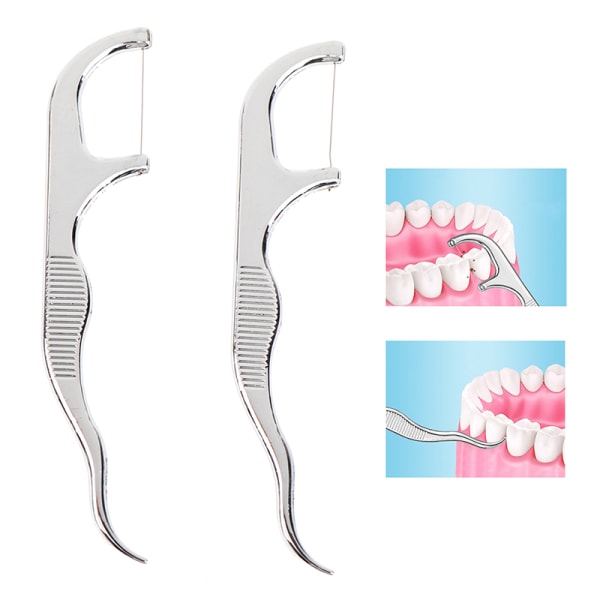 Rostfritt stål tandpetare Tandtråd Återanvändbar tandtrådshållare
