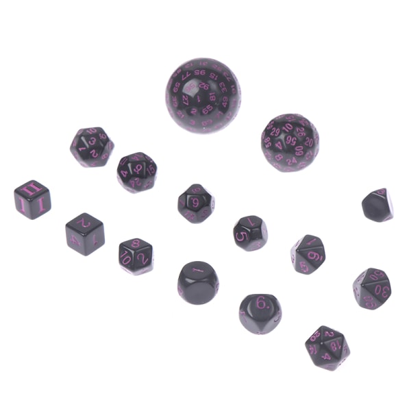 15 delar opak svart polyedrisk set för DND DCC RPG D3 D4 Purple