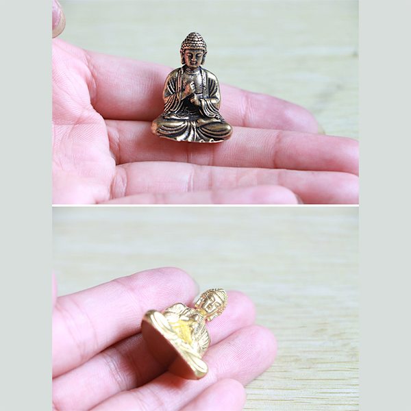 Ren mässing Miniatyr Shakyamuni Buddha Dekoration Heminredning Copper