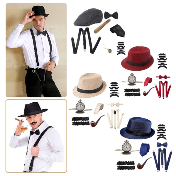 Halloween 1920-tals Cosplay-kostym Gatsby Masquerade Hat Pocket Wa E