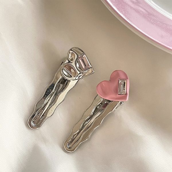 Söta tjejer Hårklämmor Y2K Kvinnor Metall Rosa Love Crystal Hairpi White+Pink
