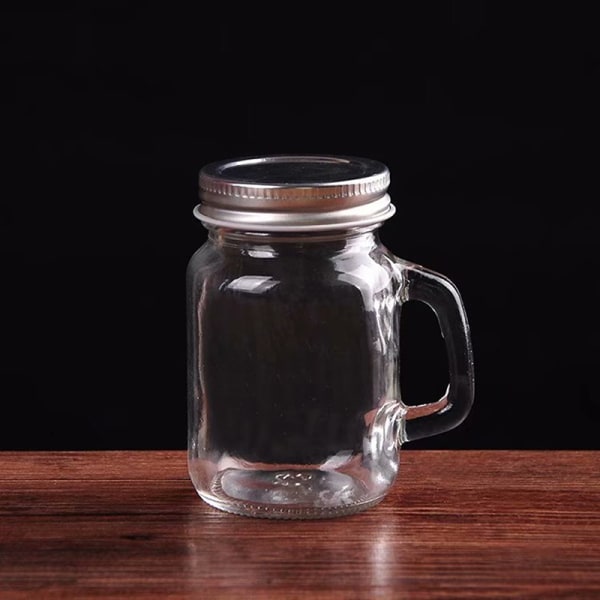 120 ml Mini Transparent Mason Jar Shotglasögon med handtag läcker Silver