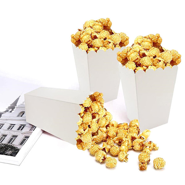 10 st Popcorn Snack Box Engångs Snack Containers Paper Chic White