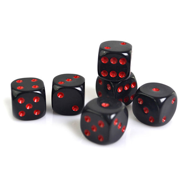 10 st Akryltärningar 16mm Röd Svart Runt Hörn Hög kvalitet Bou Black