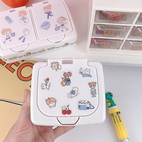 e Plastknapp Skrivbordsförvaringsbox Smycken Organizer Case Wit Double grid Without sticker