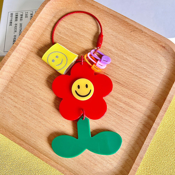 Smiley Sun Flower Key Chain Leaves Pendant Key Ring Ryggsäck Ca A