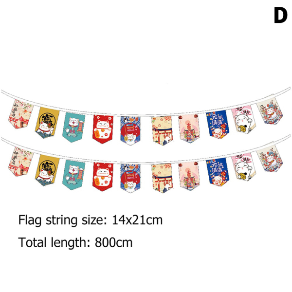 Stil Lucky Cat Hanging String Flag Sushi Restaurant Bunting B D