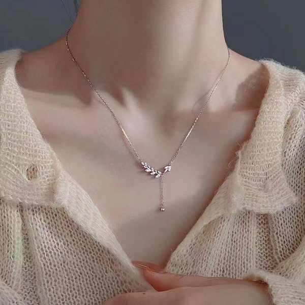 Blad tofs hänge nyckelbenskedja mode zirkon halsband Fo