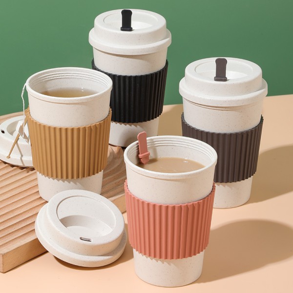 Återanvändbara kaffekoppar med lock Wheat Straw Portable Coffee Cup Black