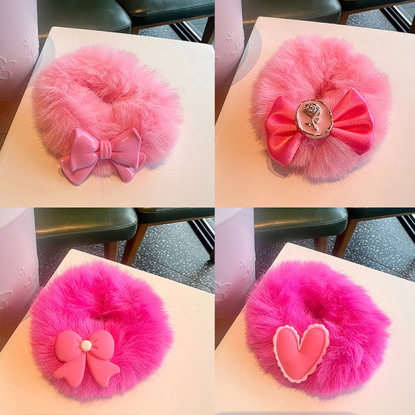 Barbie Bow Knot Plysch hårslinga tjejer Rosa hårrep Huvudbonader A A3