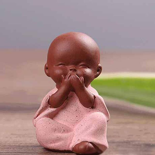 Liten Buddha Staty Munk Lila Clay Tea Pet Figurine Hantverk A