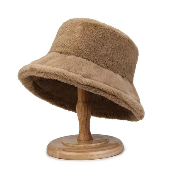 Fuskpäls Vinter Bucket Hat För Dam Solid Varm Dam Cap Outd Coffee