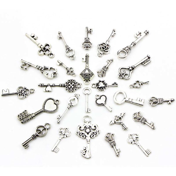 50 st blandade antika tibetanska silver smycken nyckel berlocker hänge
