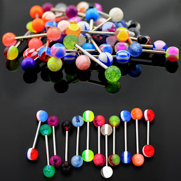 10/30/50 blandad akryl 316L tunga Nipple Bar Ring Skivstång Body