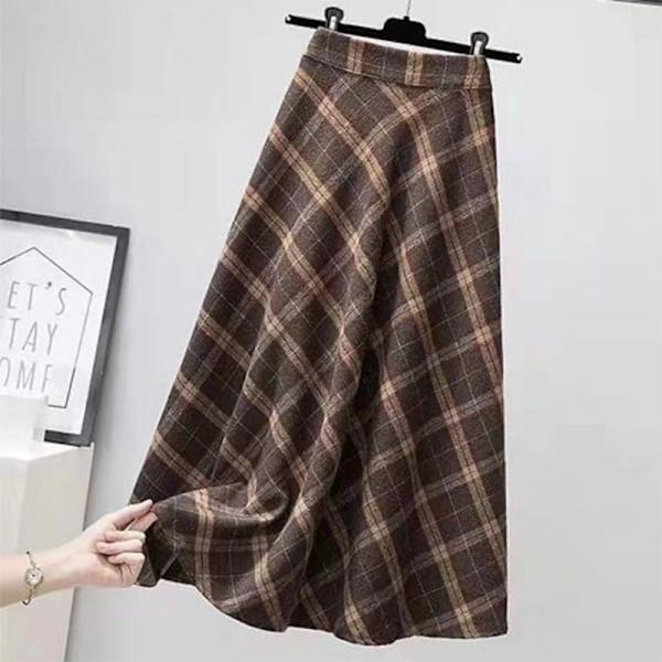 Moderutig retro elastisk midja Lös hög midja lång kjol S Brown M