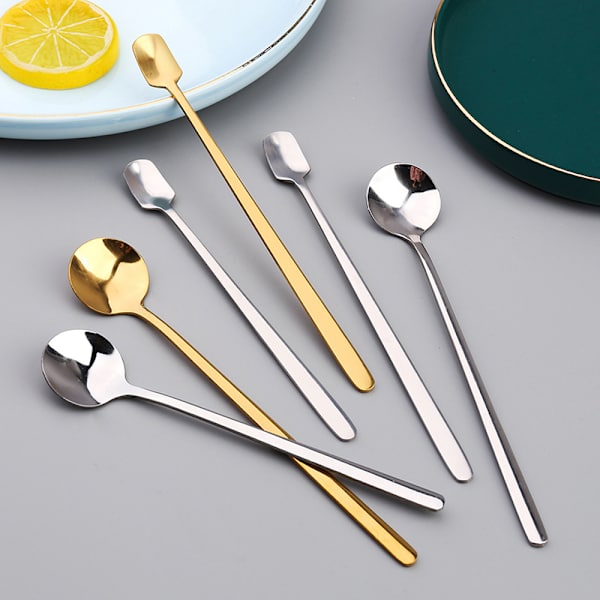 Golden Dessert Teskedar Kaffe Tillbehör Set För Kök Sma Gold 17cm-Square spoon